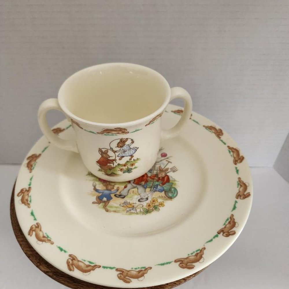 Vintage- Bunnykins 1936 Royal Doulton English Fine Bone China Tea Cup & 8"Plate